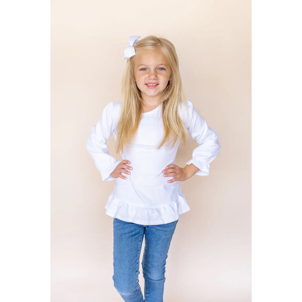 Girl’s Long Sleeve Ruffle Shirt - White / 12m - ARB Blanks