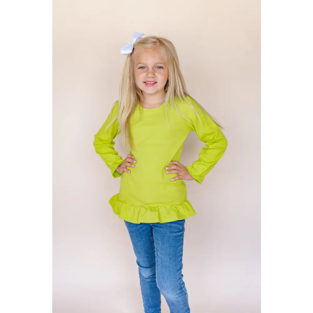 Girl’s Long Sleeve Ruffle Shirt (Youth) - Lime Punch / 6 - ARB Blanks