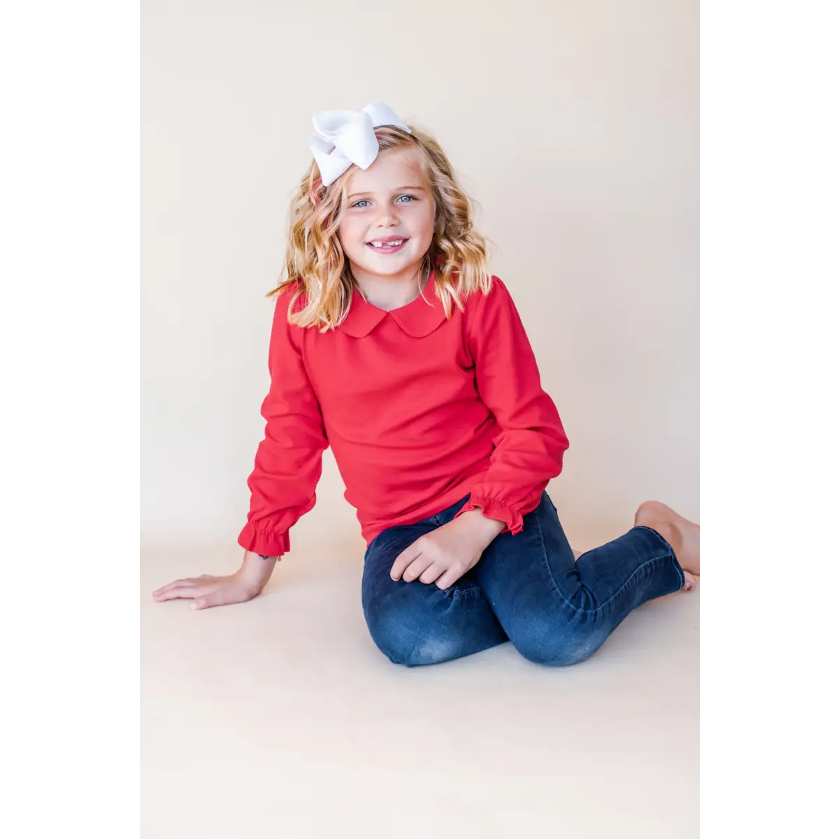 Girl’s Peter Pan Collar Products - Girl’s Long Sleeve Ruffle Shirt / Red / 12M - ARB Blanks