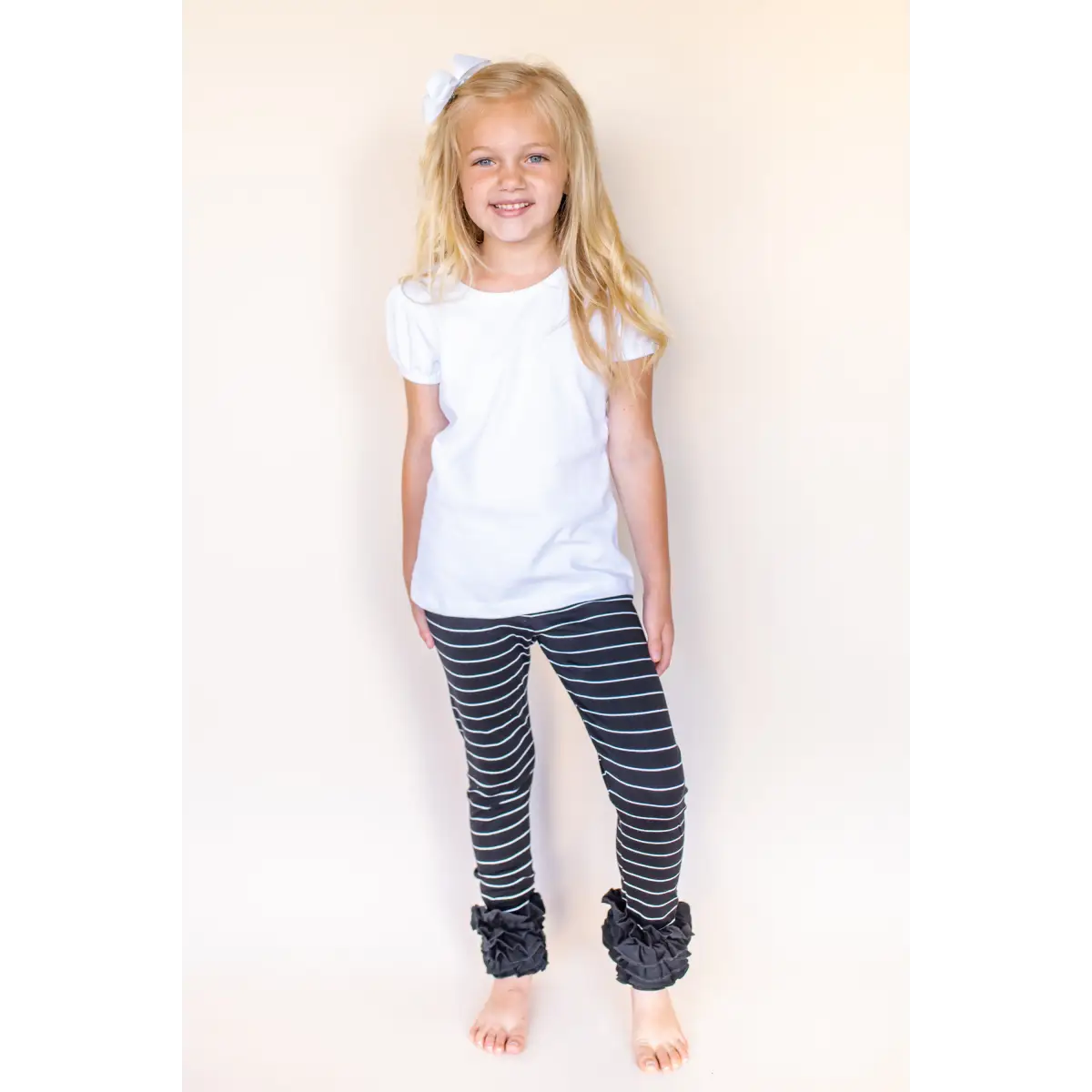 Girl’s Pinstriped Ruffle Icings - Black & White / 12M - ARB Blanks