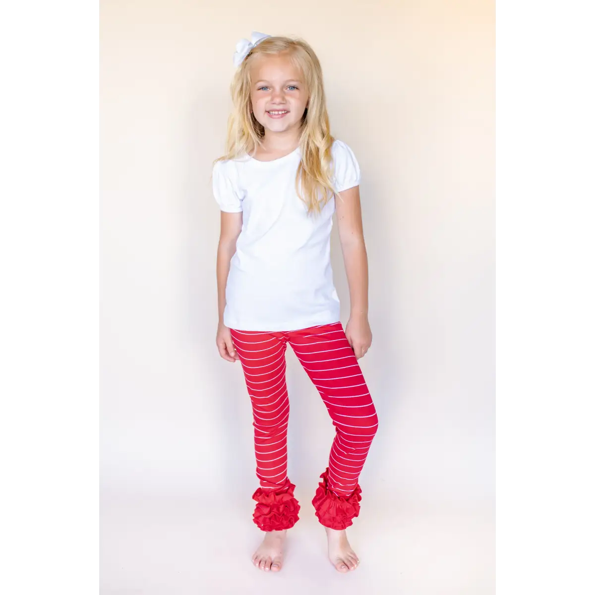 Girl’s Pinstriped Ruffle Icings - Red & White / 12M - ARB Blanks