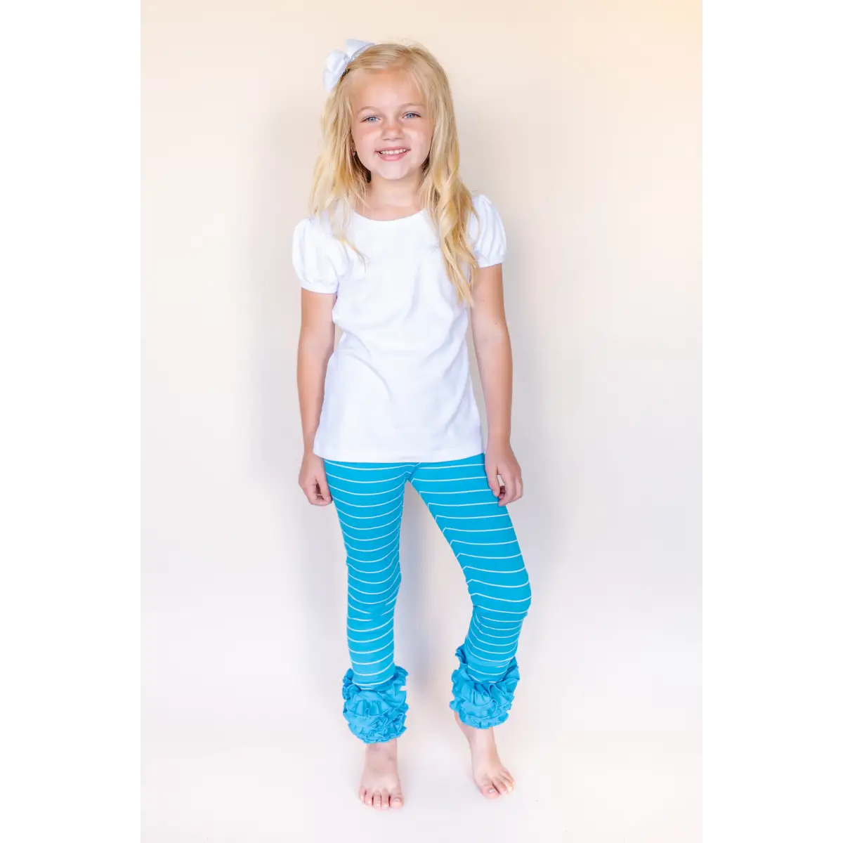 Girl’s Pinstriped Ruffle Icings - Teal & White / 12M - ARB Blanks