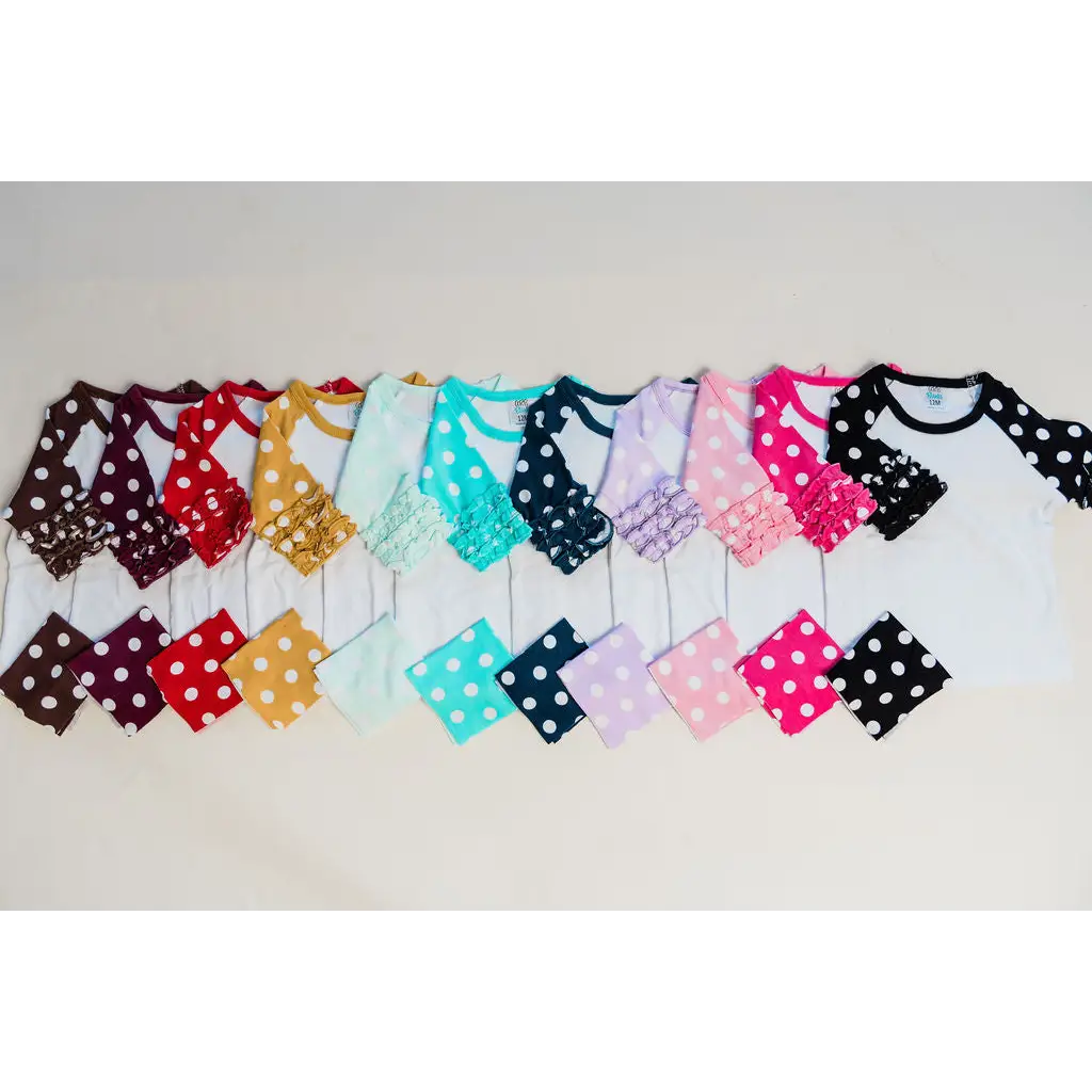 Girl’s Polka Dot Triple Ruffle Raglans - ARB Blanks