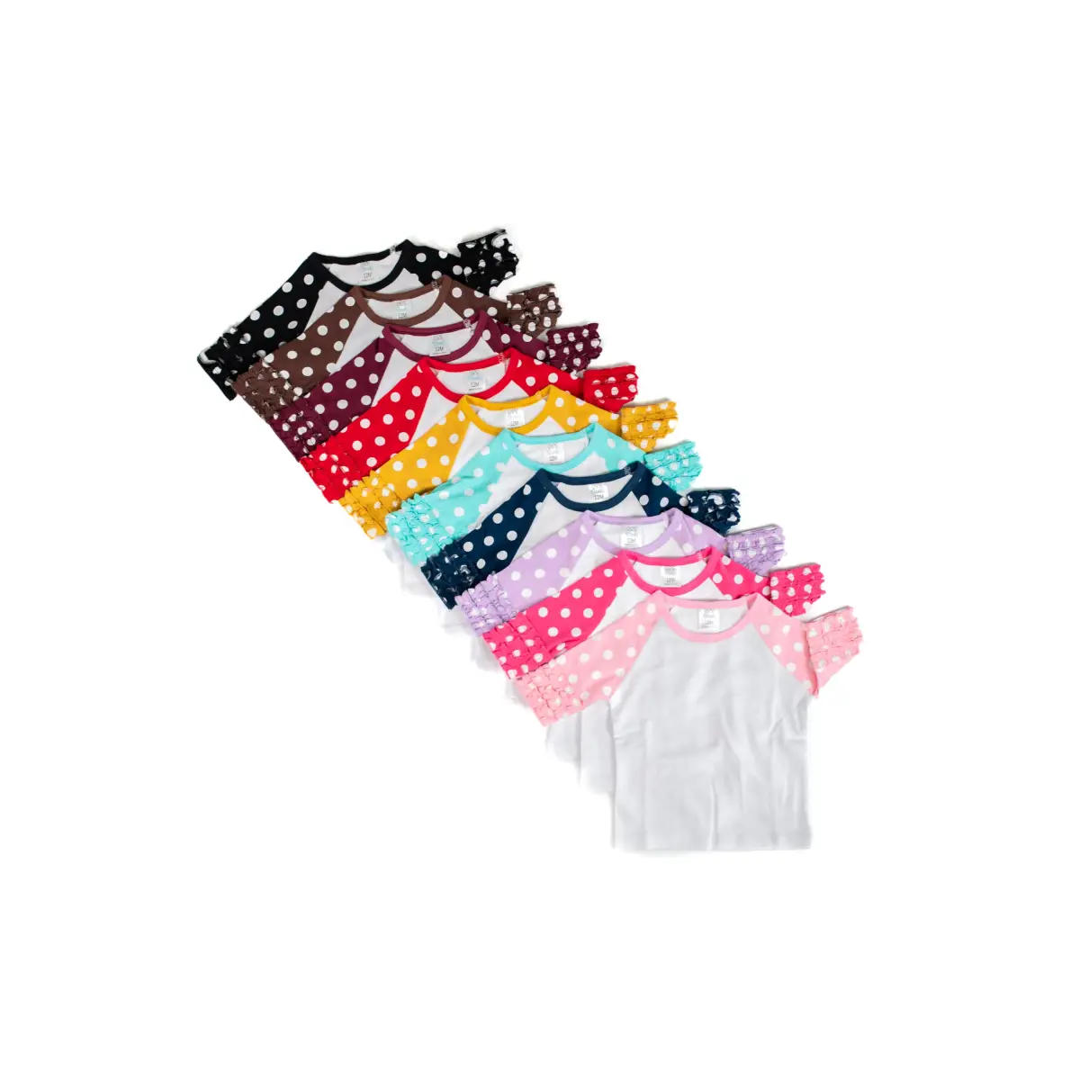 Girl’s Polka Dot Triple Ruffle Raglans - ARB Blanks