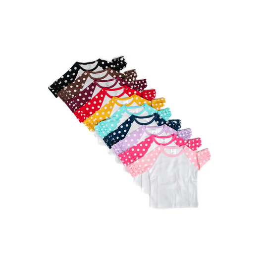 Girl’s Polka Dot Triple Ruffle Raglans - ARB Blanks