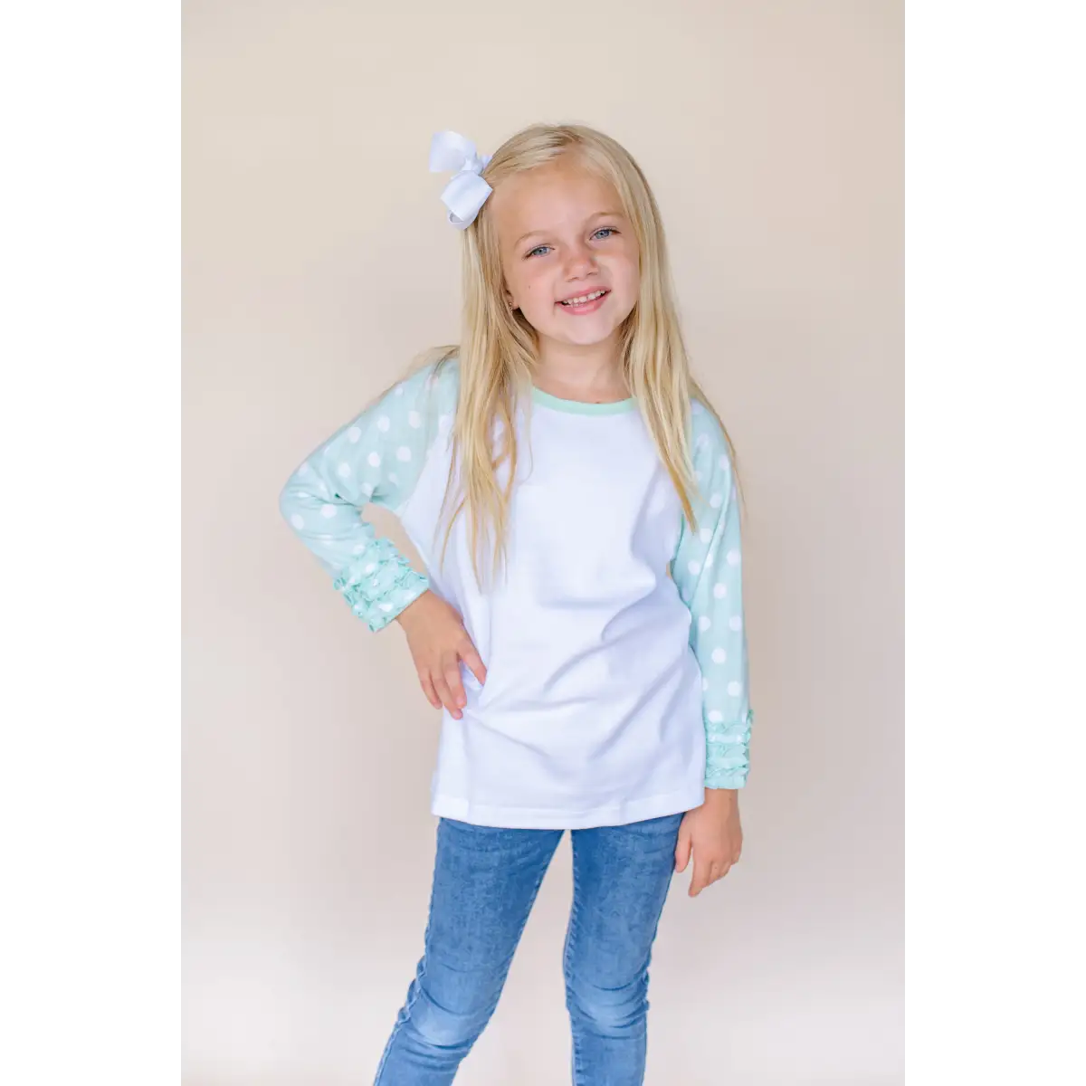 Girl’s Polka Dot Triple Ruffle Raglans - ARB Blanks