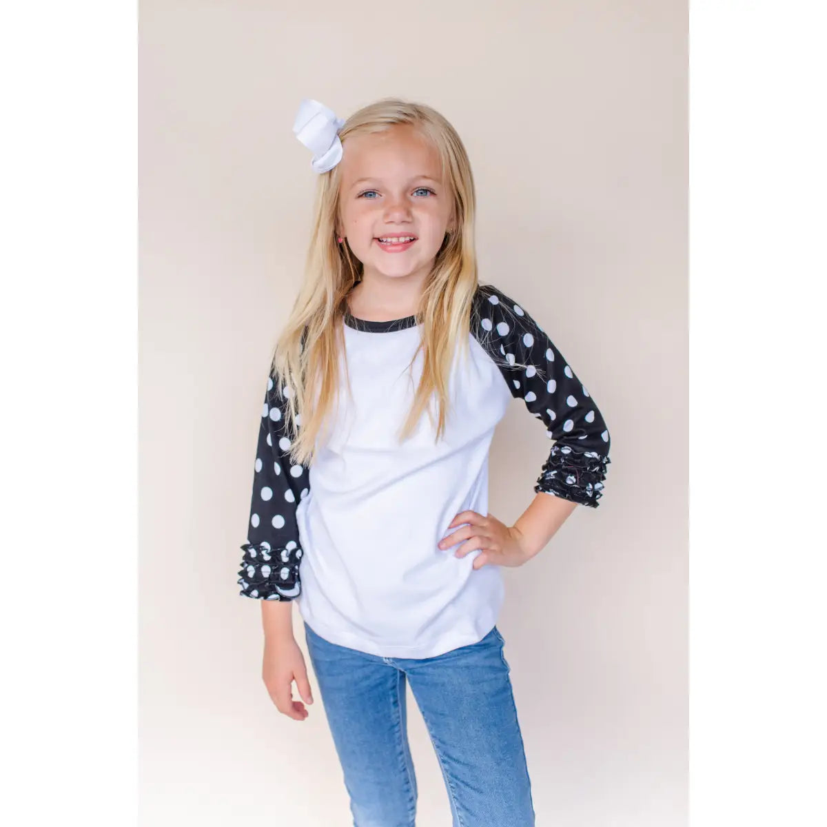 Girl’s Polka Dot Triple Ruffle Raglans - ARB Blanks
