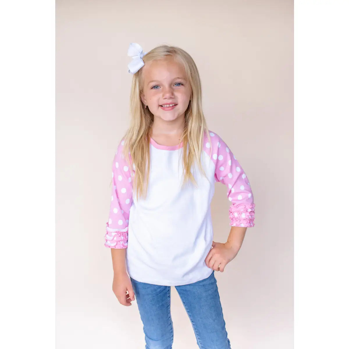 Girl’s Polka Dot Triple Ruffle Raglans - ARB Blanks