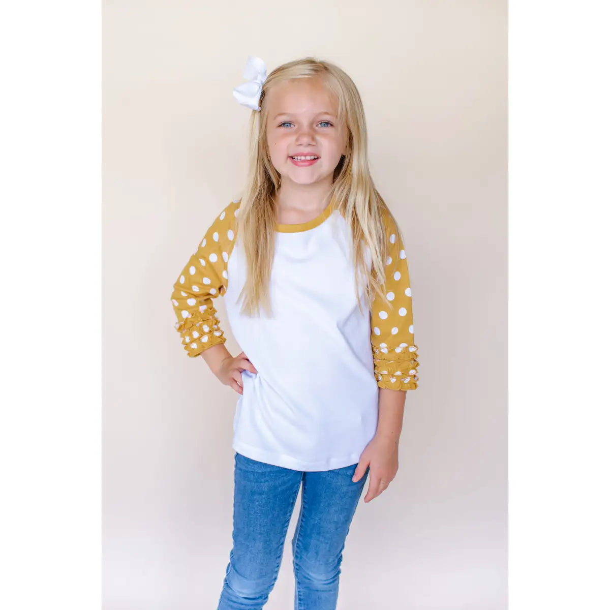 Girl’s Polka Dot Triple Ruffle Raglans - ARB Blanks