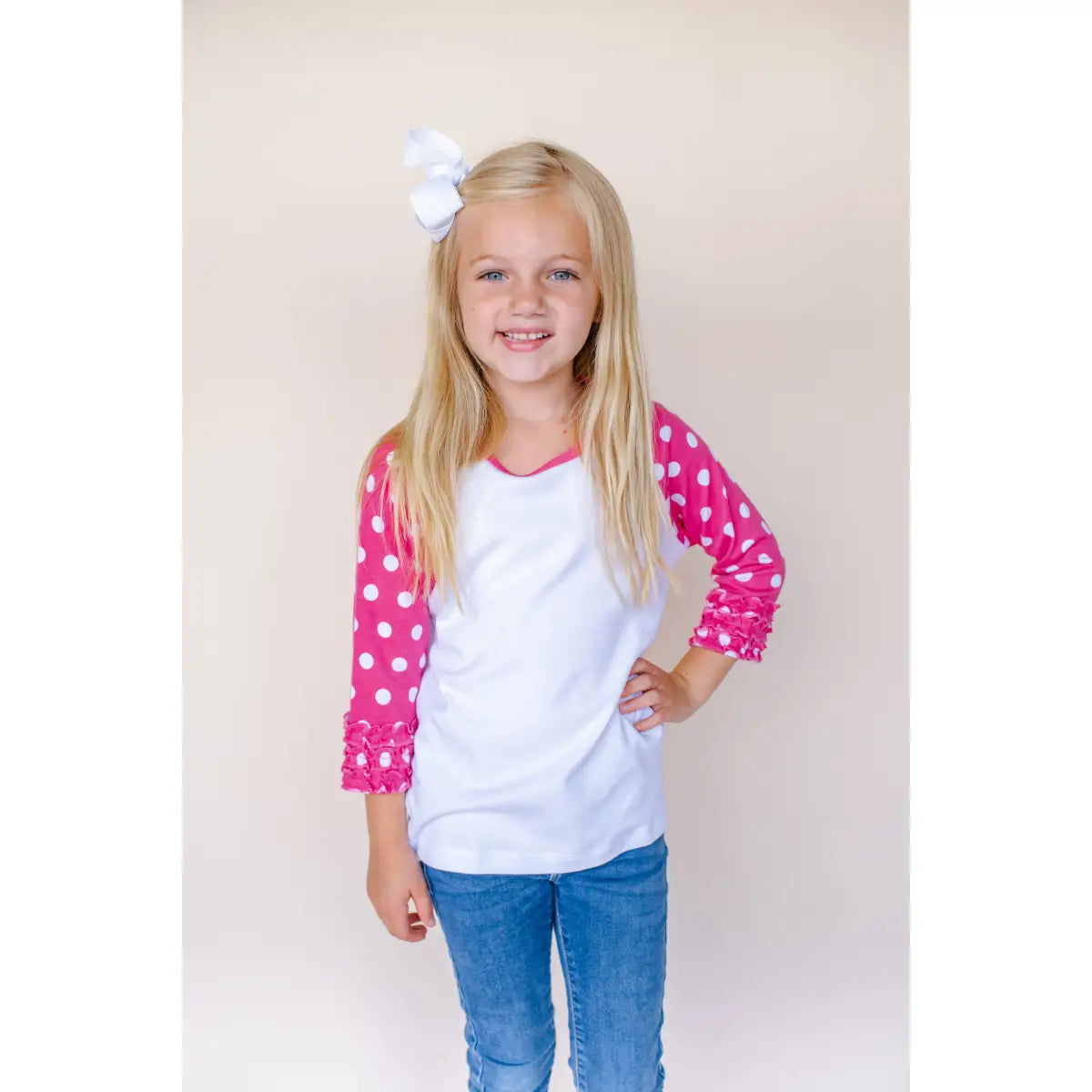 Girl’s Polka Dot Triple Ruffle Raglans - ARB Blanks