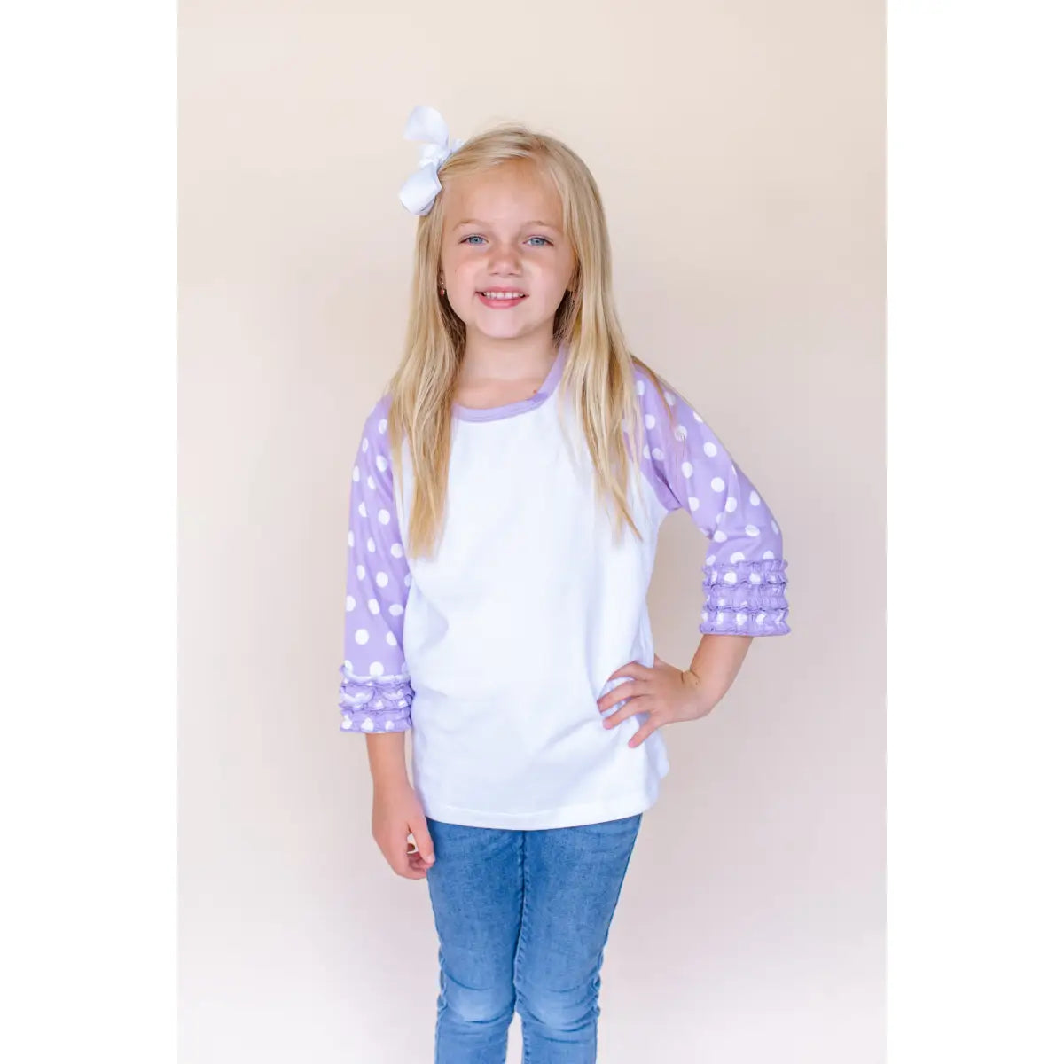 Girl’s Polka Dot Triple Ruffle Raglans - ARB Blanks