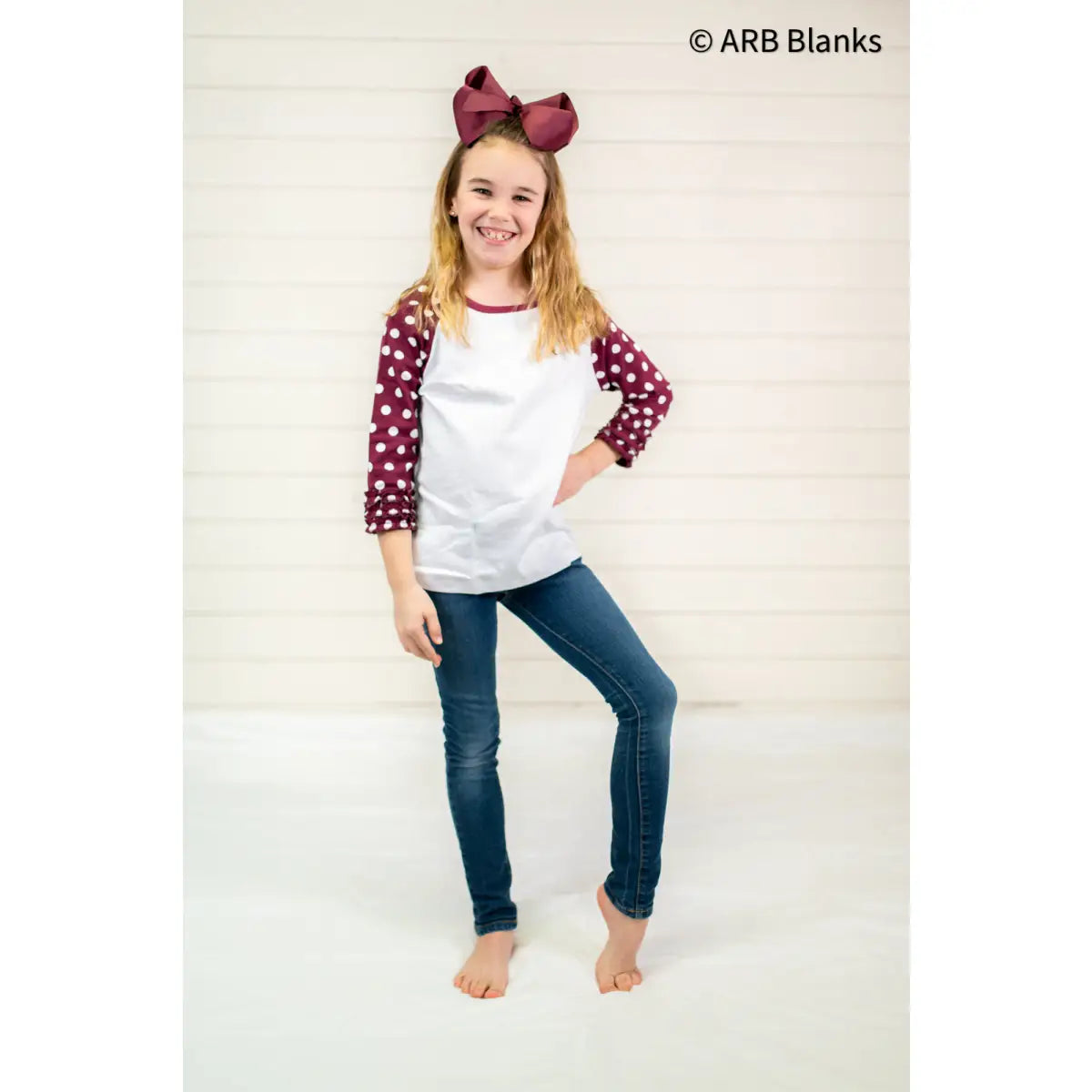 Girl’s Polka Dot Triple Ruffle Raglans - ARB Blanks