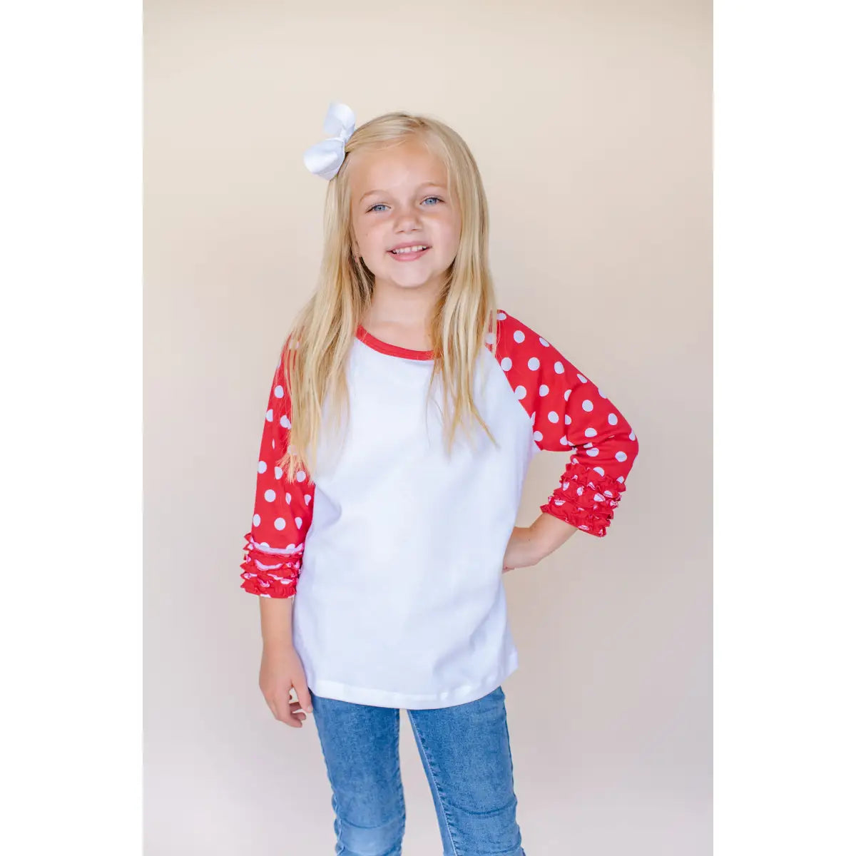 Girl’s Polka Dot Triple Ruffle Raglans - ARB Blanks