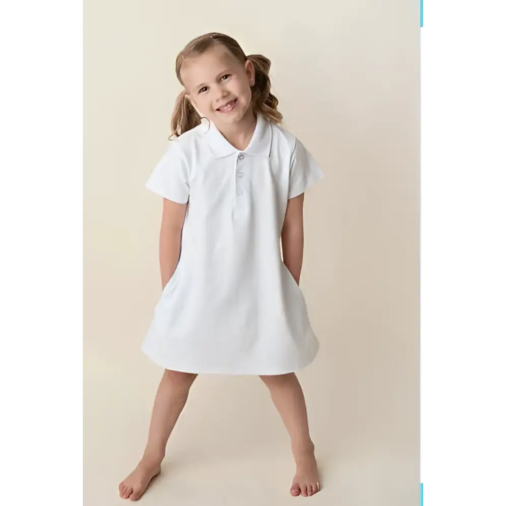 Girl’s Short Sleeve Polo Dress with Pockets - White / 12M - ARB Blanks