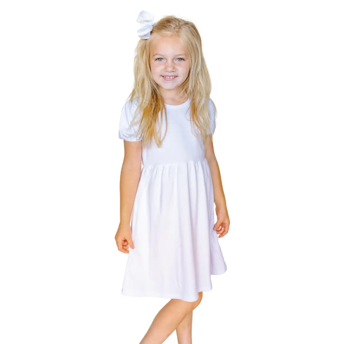 Girl’s Short Sleeve Puff Empire Waist Dress - ARB Blanks
