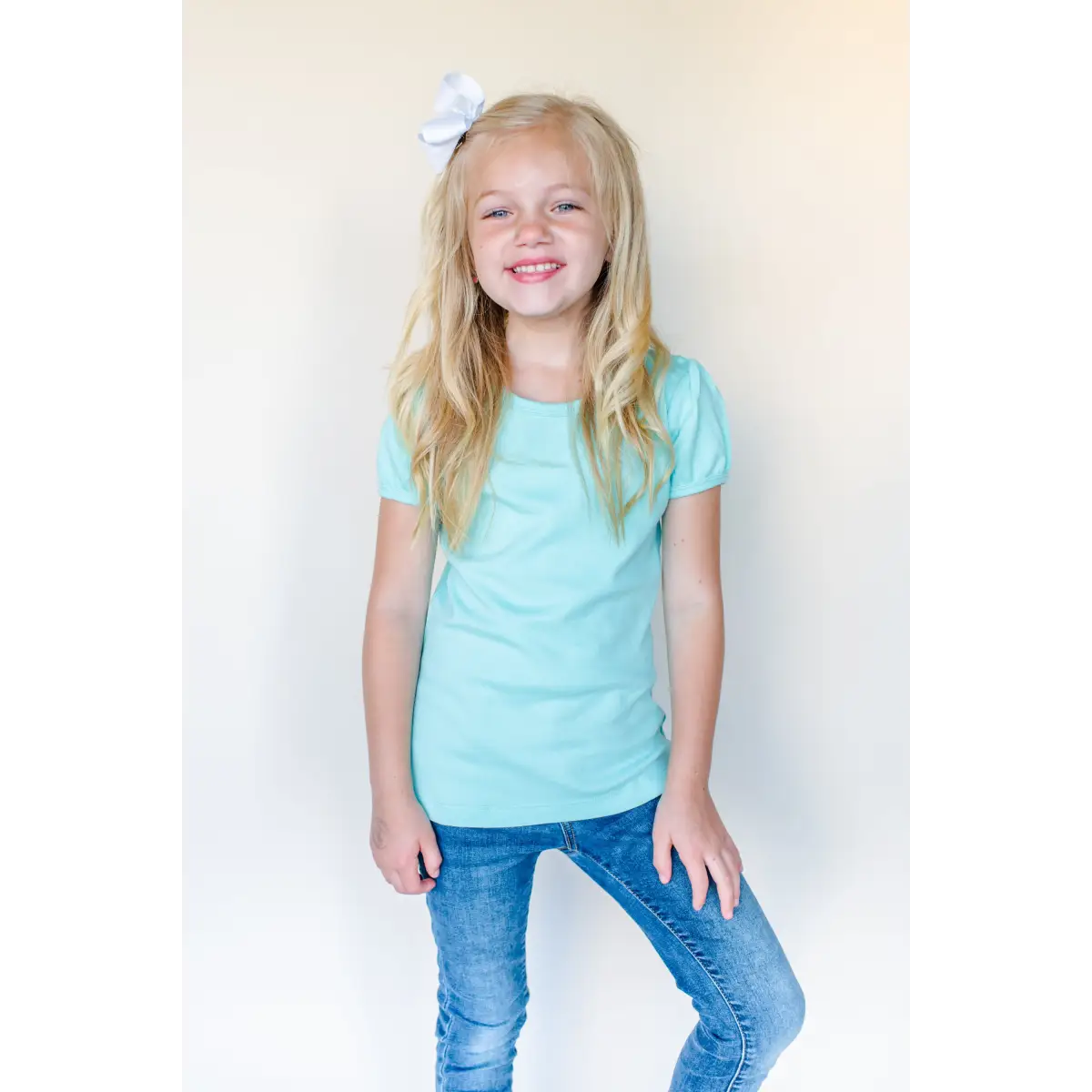 Girl’s Short Sleeve Puff Shirts - Aruba Blue / 12M - ARB Blanks