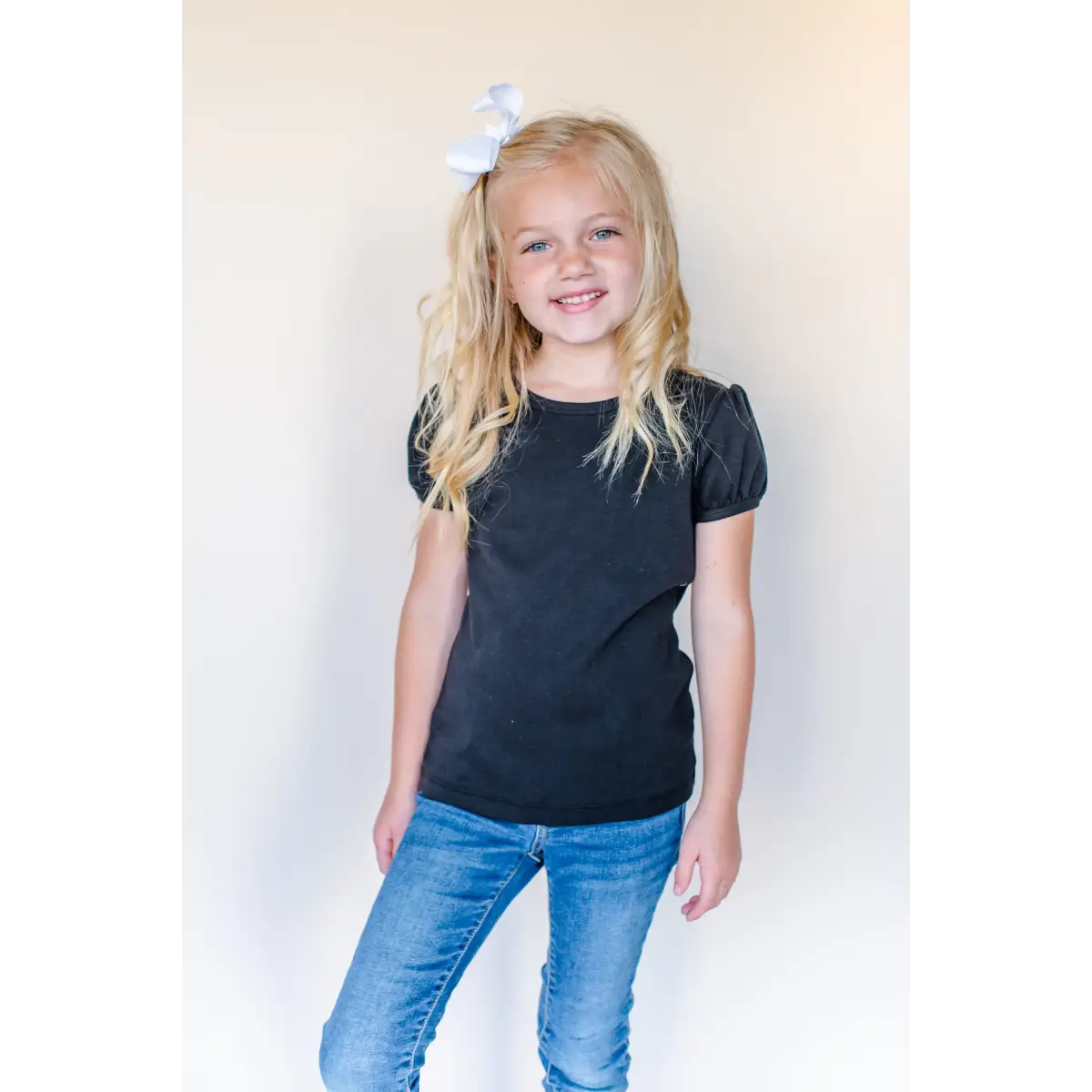 Girl’s Short Sleeve Puff Shirts - Black / 12M - ARB Blanks