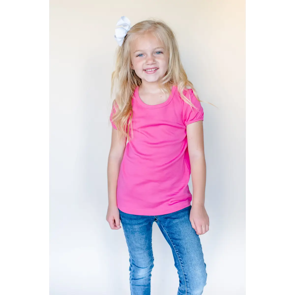 Girl’s Short Sleeve Puff Shirts - Hot Pink / 12M - ARB Blanks