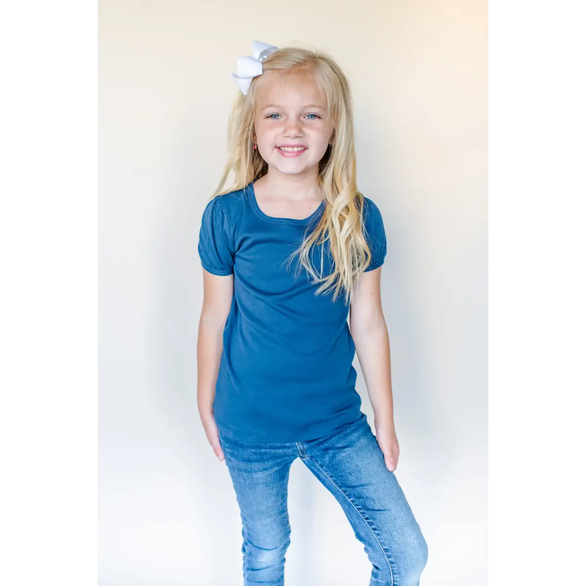 Girl’s Short Sleeve Puff Shirts - Navy / 12M - ARB Blanks