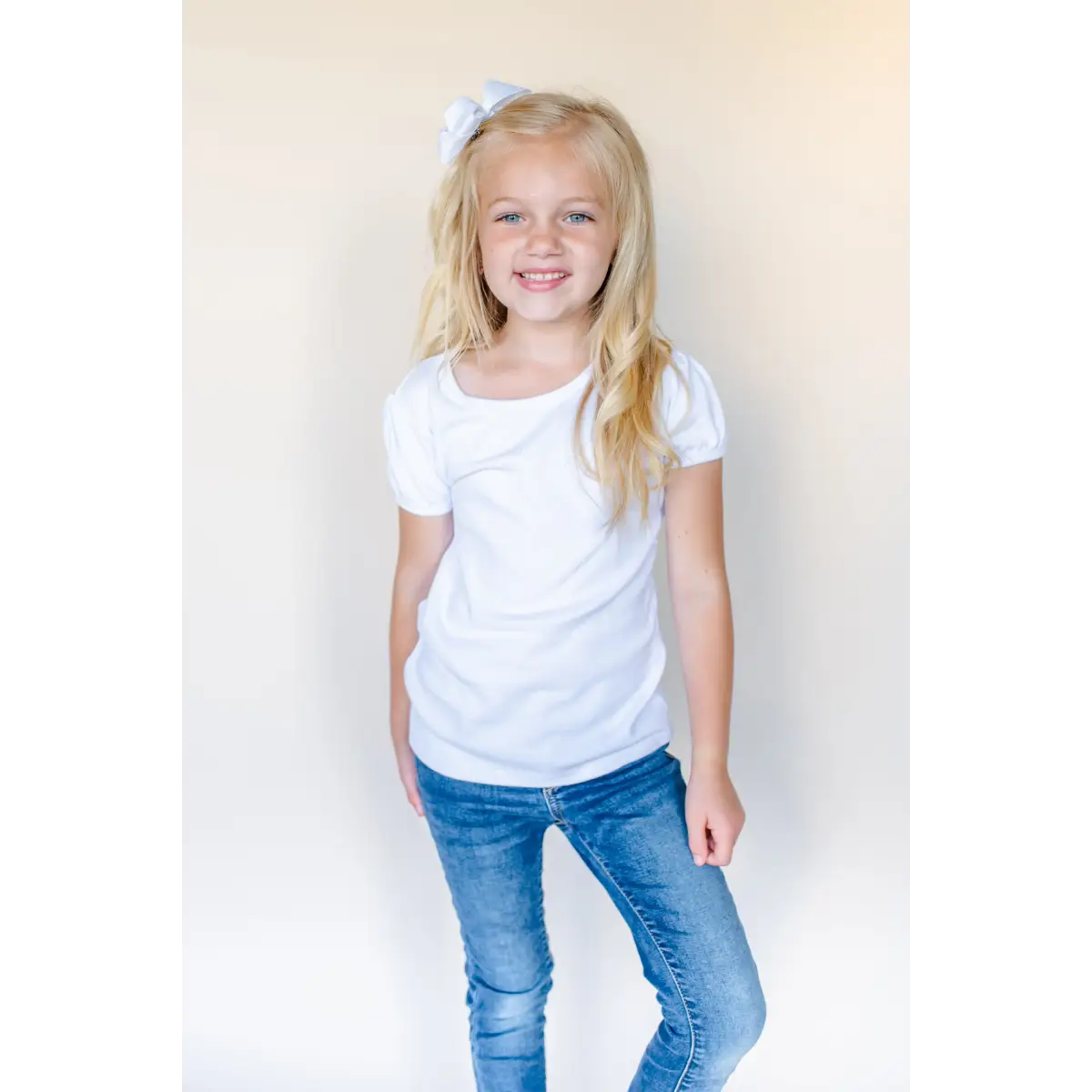 Girl’s Short Sleeve Puff Shirts - White / 12M - ARB Blanks