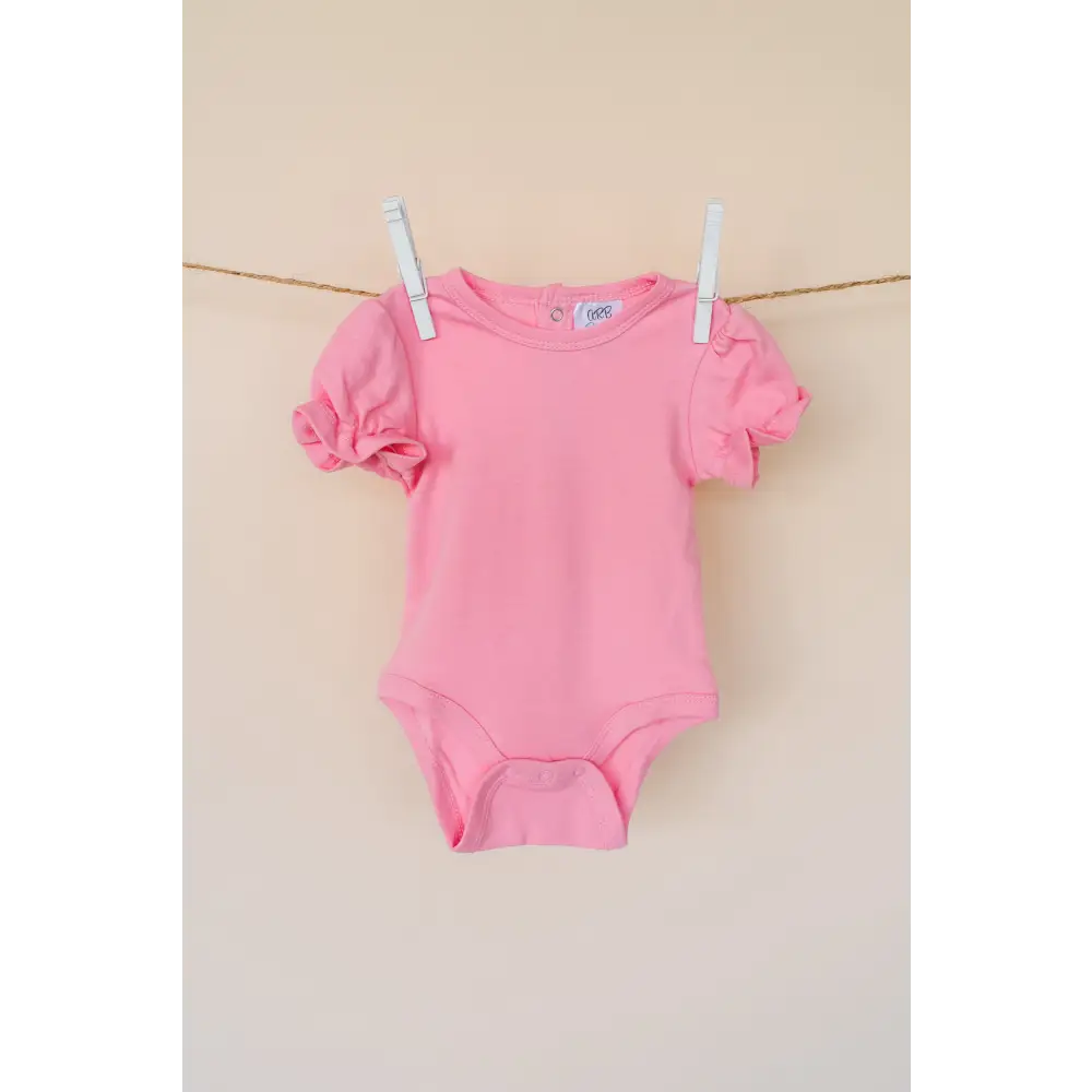 Girl’s Short Sleeve Ruffle Bodysuit - Bubble Gum Pink / 0-3 Month - ARB Blanks