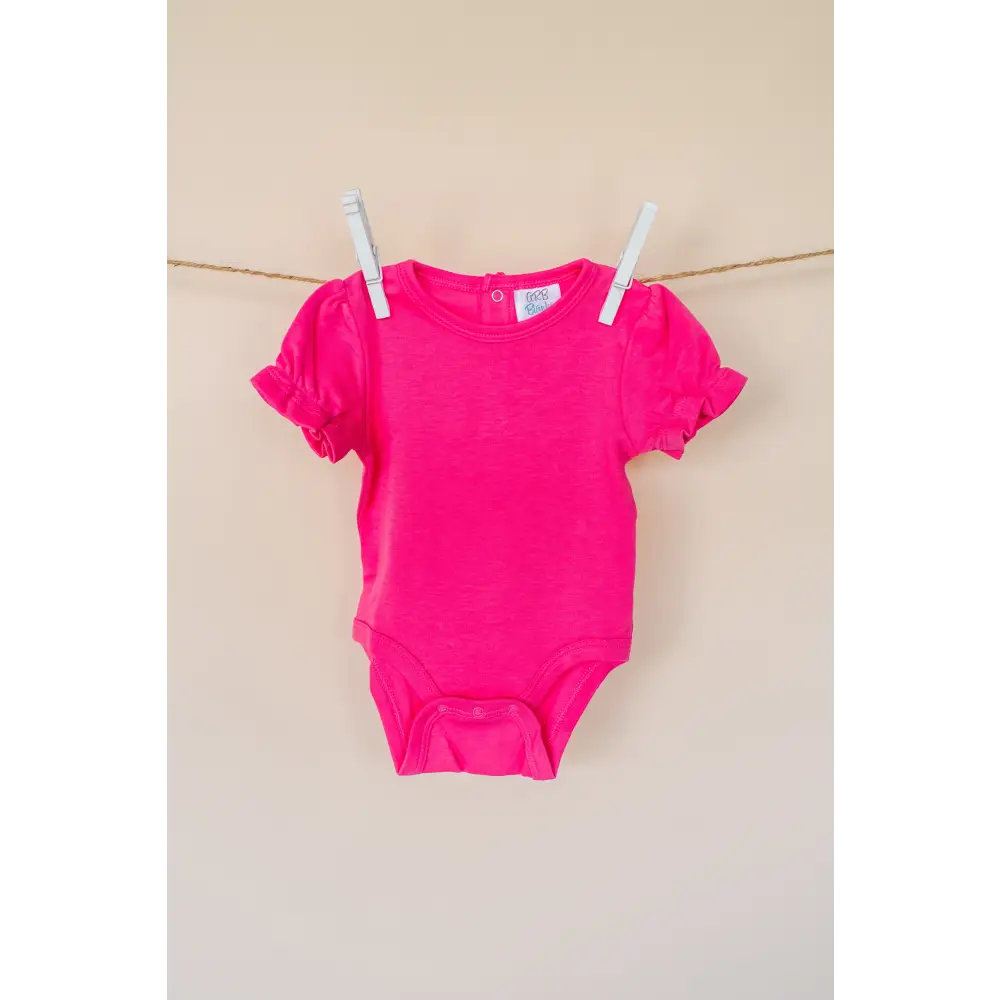 Girl’s Short Sleeve Ruffle Bodysuit - Hot Pink / 0-3 Month - ARB Blanks