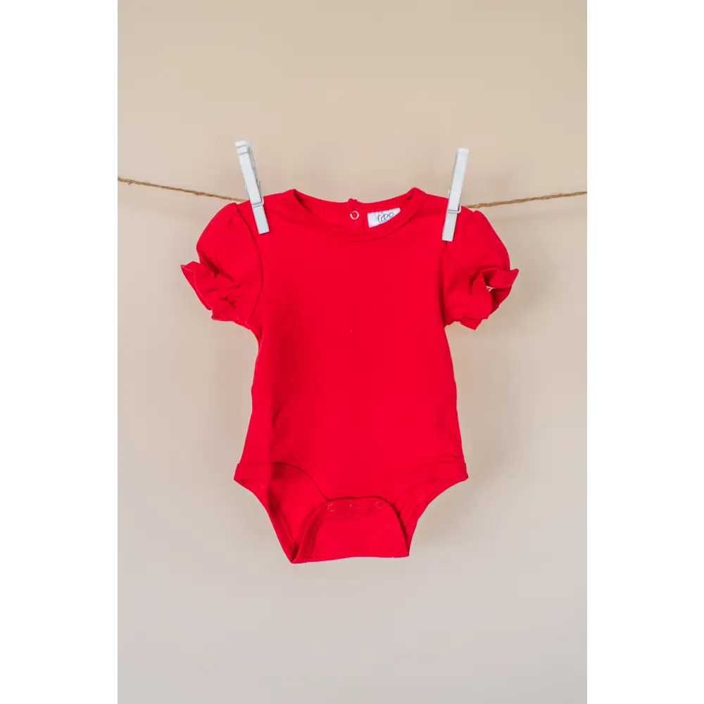 Girl’s Short Sleeve Ruffle Bodysuit - Red / 0-3 Month - ARB Blanks