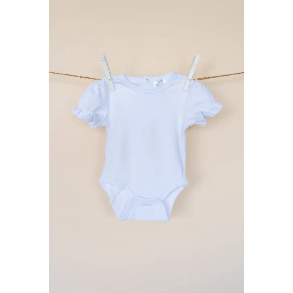 Girl’s Short Sleeve Ruffle Bodysuit - White / Newborn - ARB Blanks