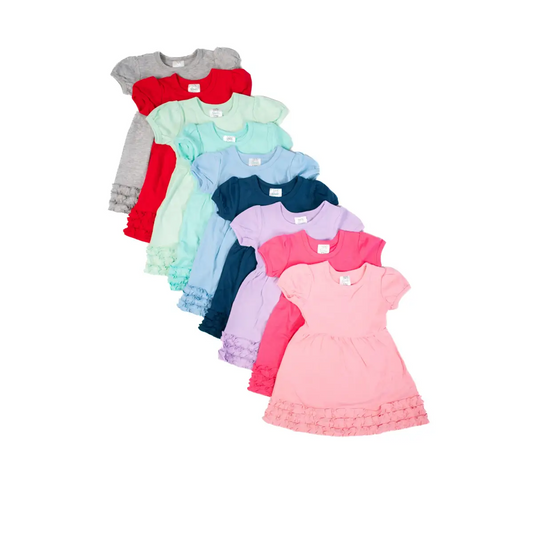 Girl’s Short Sleeve Ruffle Empire Waist Dress - ARB Blanks