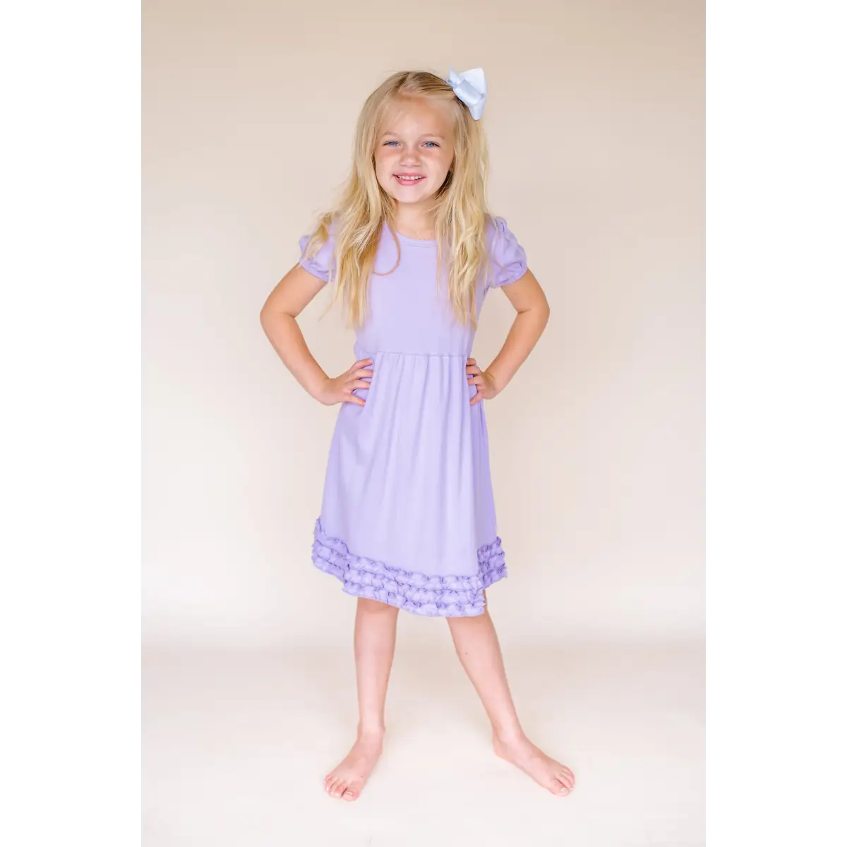 Girl’s Short Sleeve Ruffle Empire Waist Dress - Lilac / 12M - ARB Blanks