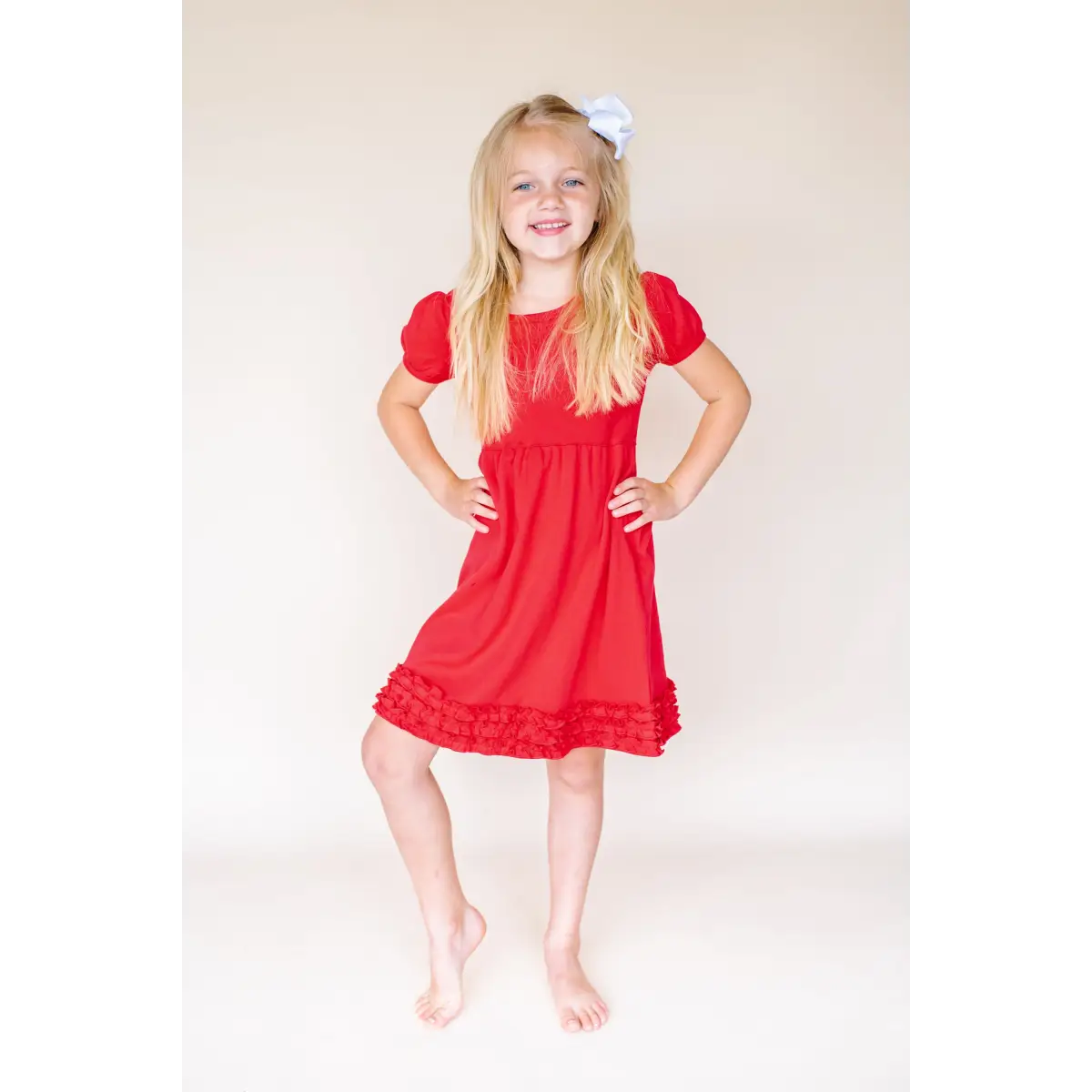Girl’s Short Sleeve Ruffle Empire Waist Dress - Red / 12M - ARB Blanks