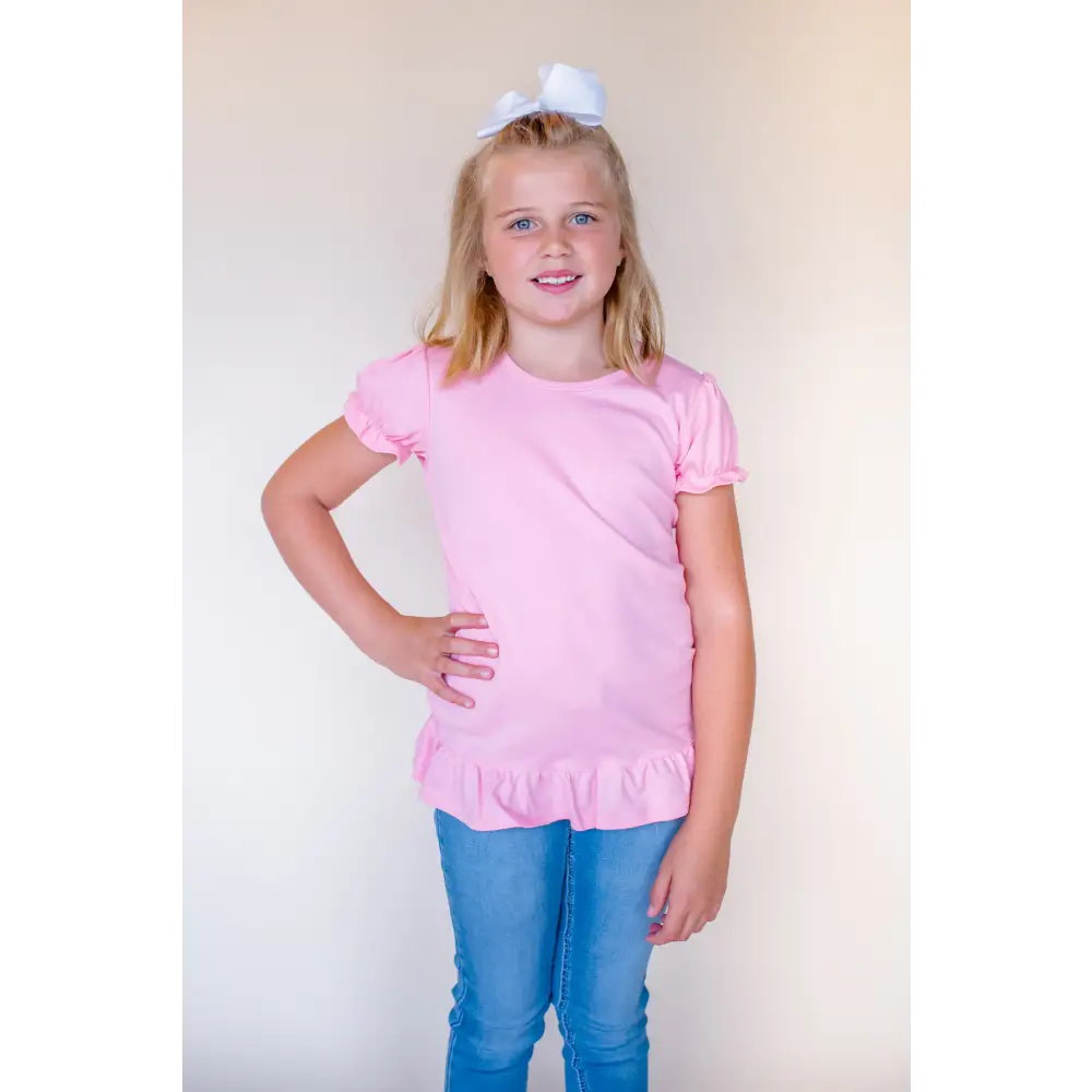 Girl’s Short Sleeve Ruffle Shirt (12M-Toddler) - Bubble Gum Pink / 12M - ARB Blanks