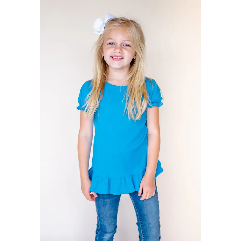 Girl’s Short Sleeve Ruffle Shirt (12M-Toddler) - Dark Teal / 12M - ARB Blanks
