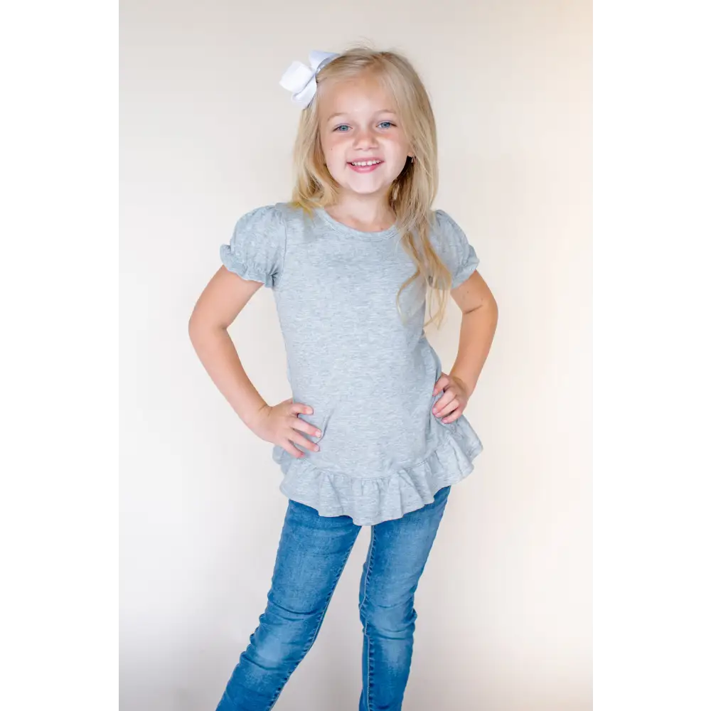 Girl’s Short Sleeve Ruffle Shirt (12M-Toddler) - Grey / 12M - ARB Blanks