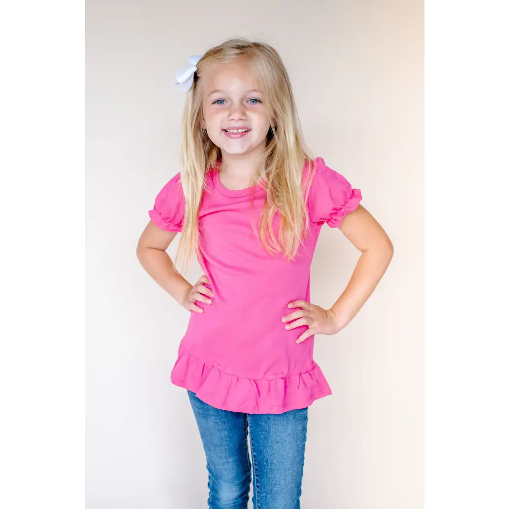 Girl’s Short Sleeve Ruffle Shirt (12M-Toddler) - Hot Pink / 12M - ARB Blanks