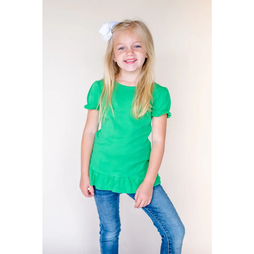 Girl’s Short Sleeve Ruffle Shirt (12M-Toddler) - Kelly Green / 12M - ARB Blanks