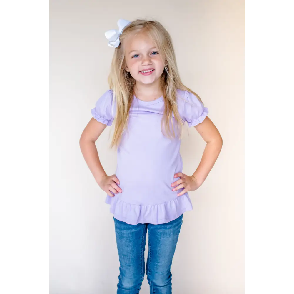 Girl’s Short Sleeve Ruffle Shirt (12M-Toddler) - Lilac / 12M - ARB Blanks