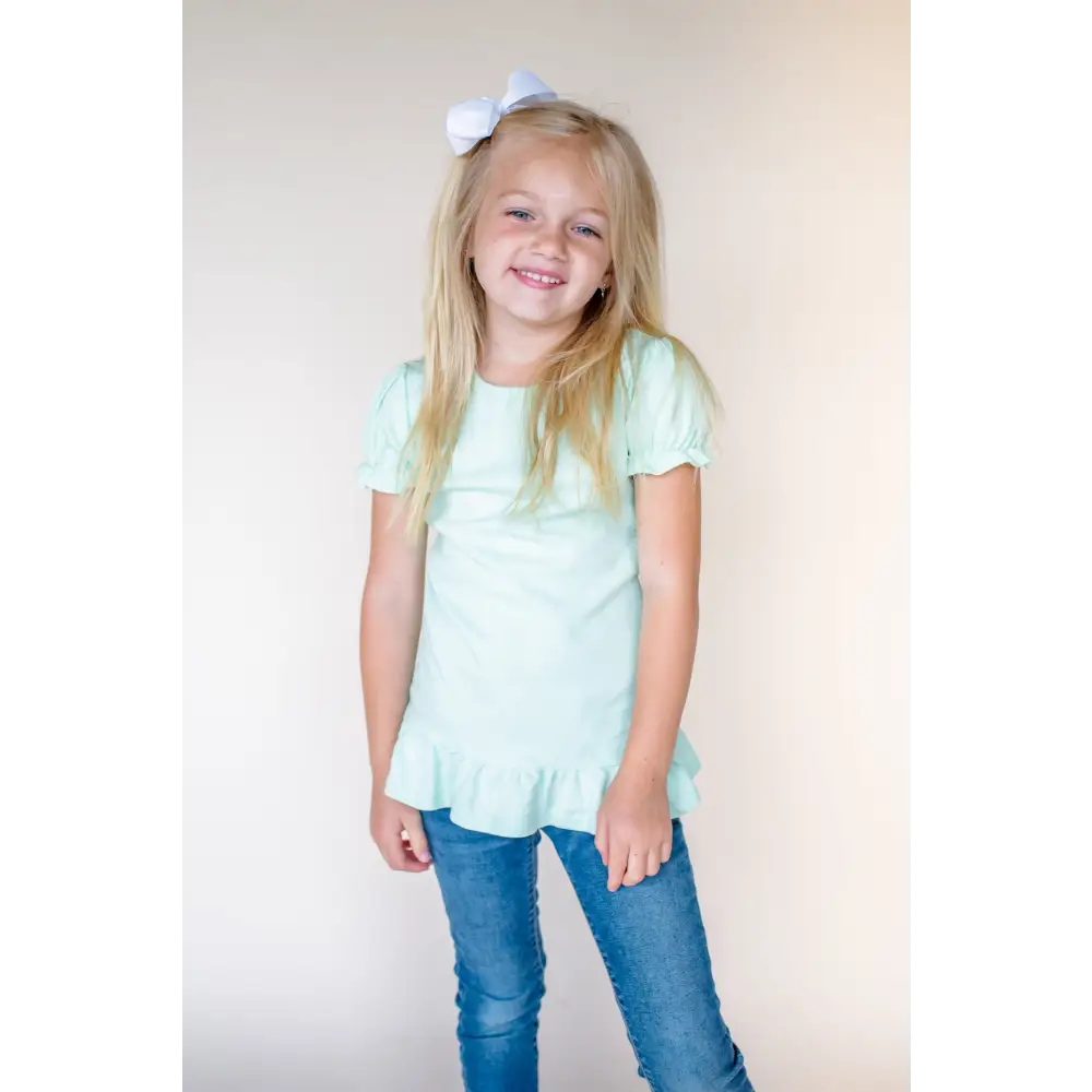 Girl’s Short Sleeve Ruffle Shirt (12M-Toddler) - Mint / 12M - ARB Blanks
