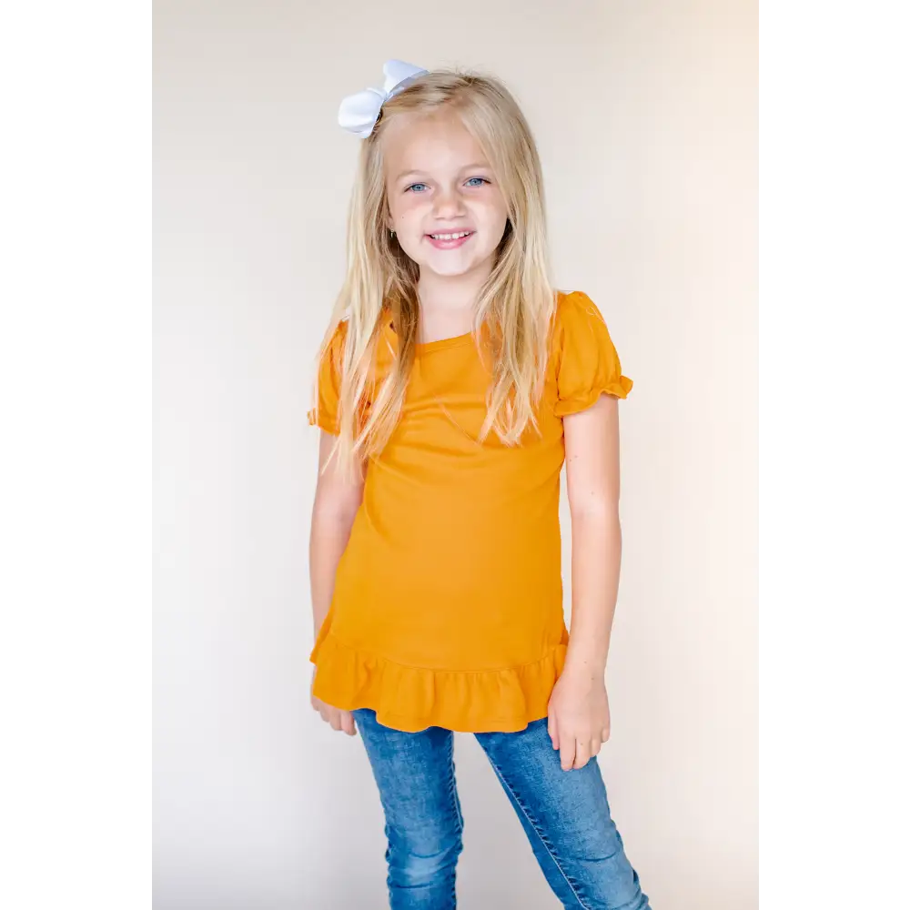 Girl’s Short Sleeve Ruffle Shirt (12M-Toddler) - Orange / 12M - ARB Blanks