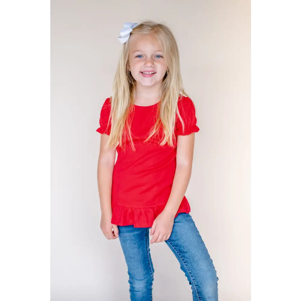 Girl’s Short Sleeve Ruffle Shirt (12M-Toddler) - Red / 12M - ARB Blanks