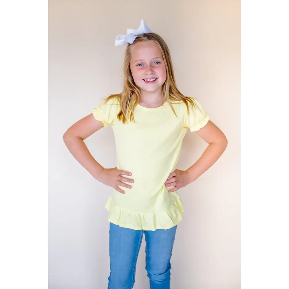 Girl’s Short Sleeve Ruffle Shirt (12M-Toddler) - Summer Yellow / 12M - ARB Blanks
