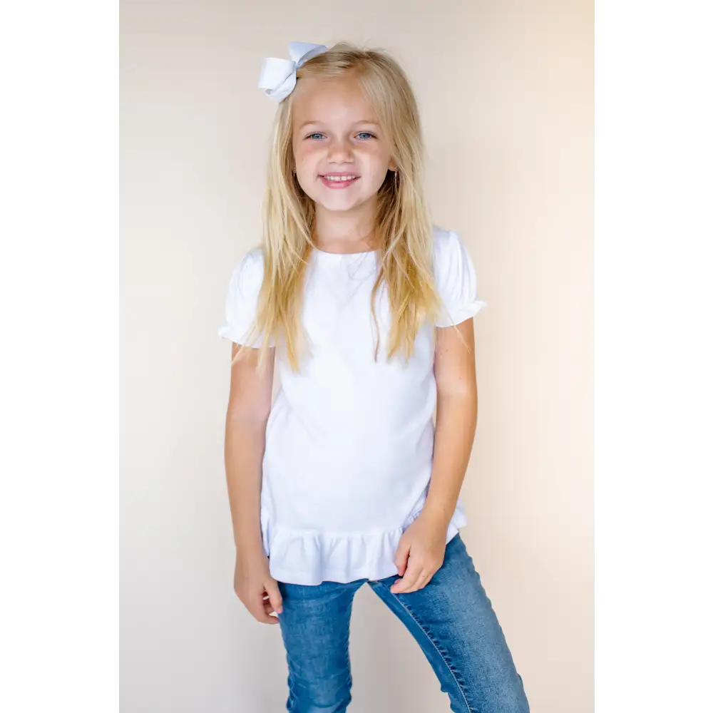 Girl’s Short Sleeve Ruffle Shirt (12M-Toddler) - White / 12M - ARB Blanks