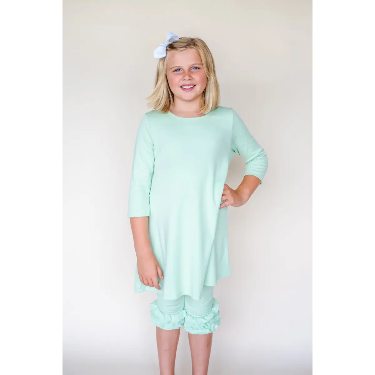 Girl’s Solid Ruffle Icing Capris - Pastel Green / 12M - ARB Blanks