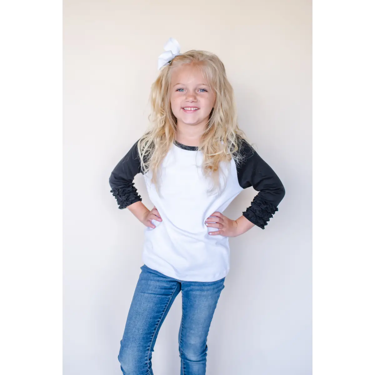 Girl’s Solid Triple Ruffle Raglans - Black / 12M - ARB Blanks