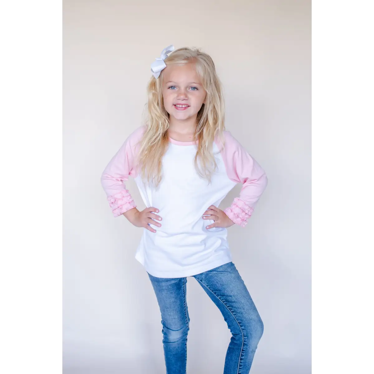 Girl’s Solid Triple Ruffle Raglans - Blossom Pink / 12M - ARB Blanks