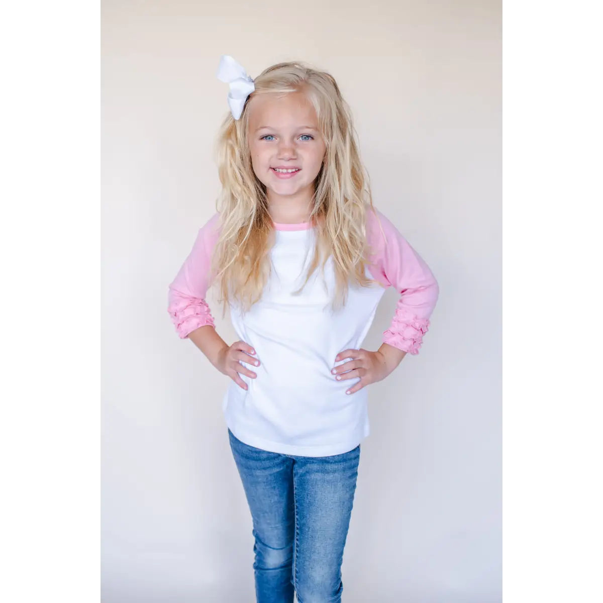 Girl’s Solid Triple Ruffle Raglans - Bubble Gum Pink / 12M - ARB Blanks