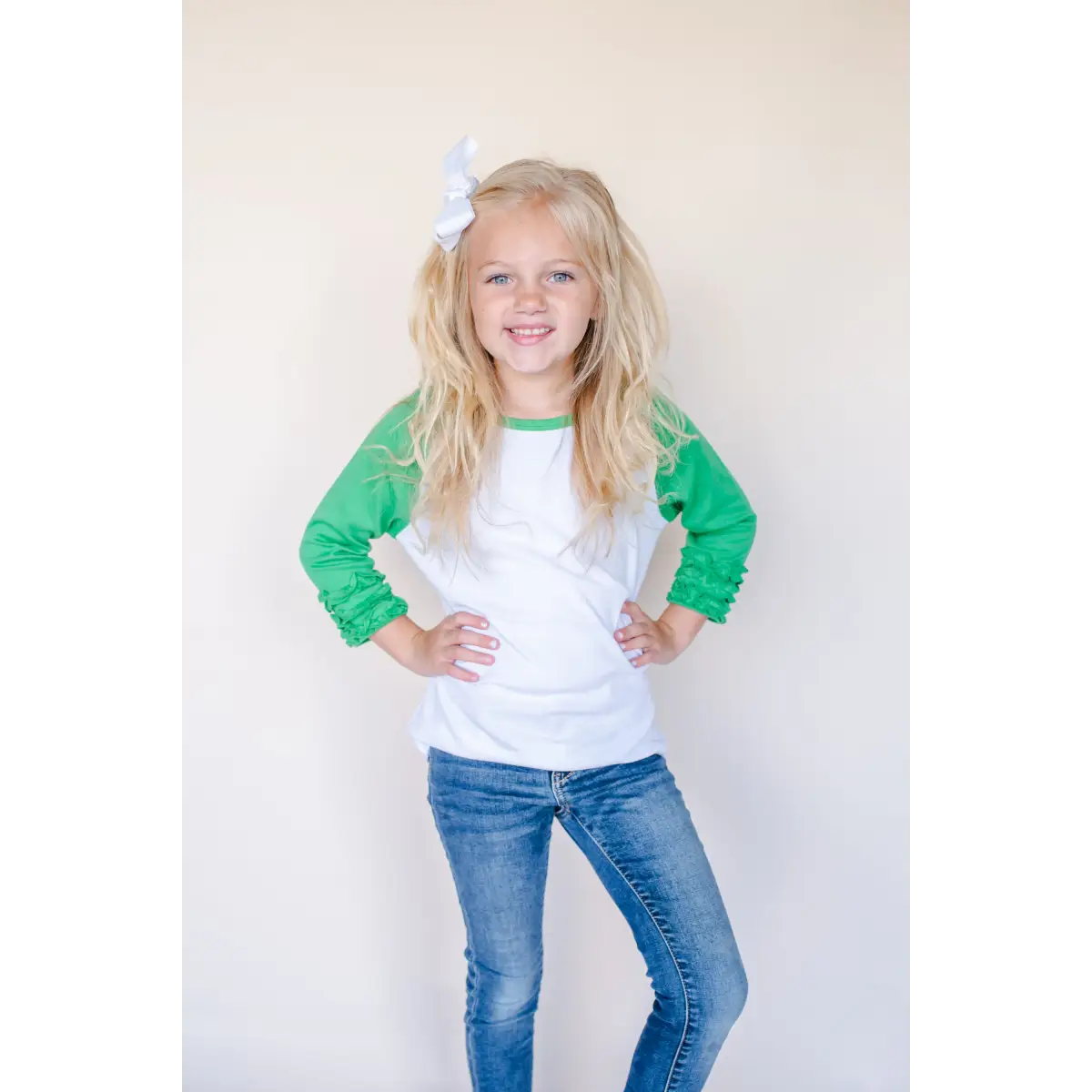 Girl’s Solid Triple Ruffle Raglans - Green / 12M - ARB Blanks