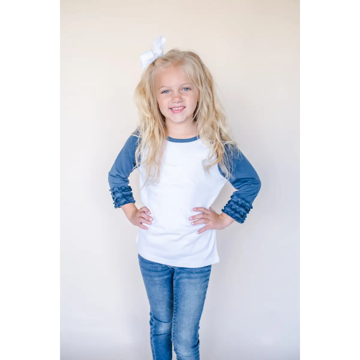 Girl’s Solid Triple Ruffle Raglans - Navy / 12M - ARB Blanks
