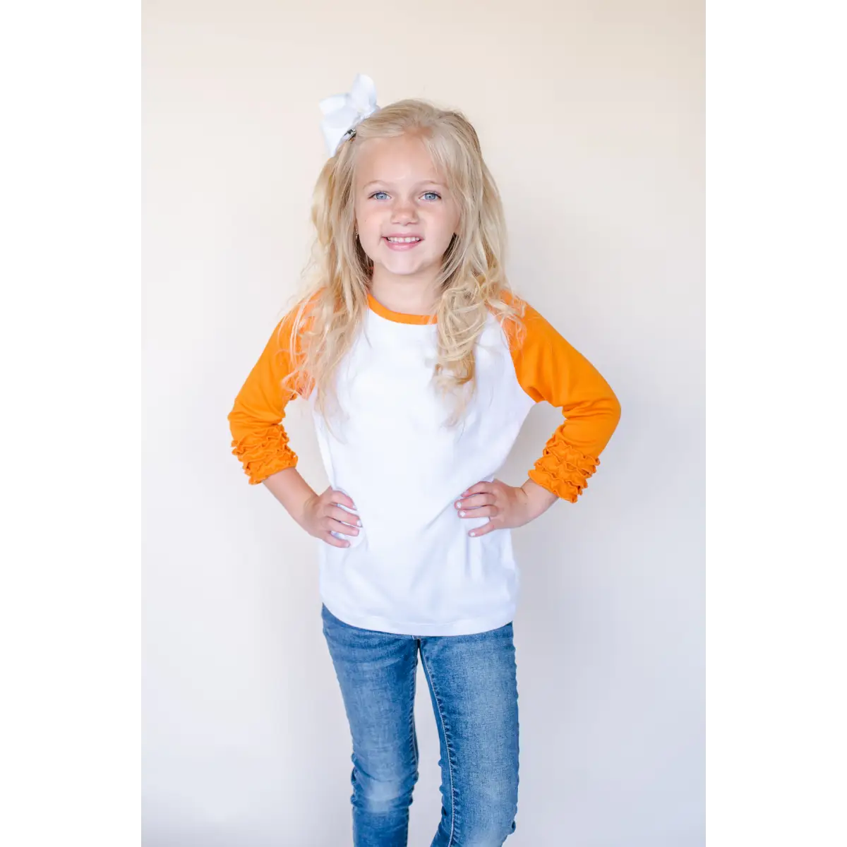 Girl’s Solid Triple Ruffle Raglans - Orange / 12M - ARB Blanks