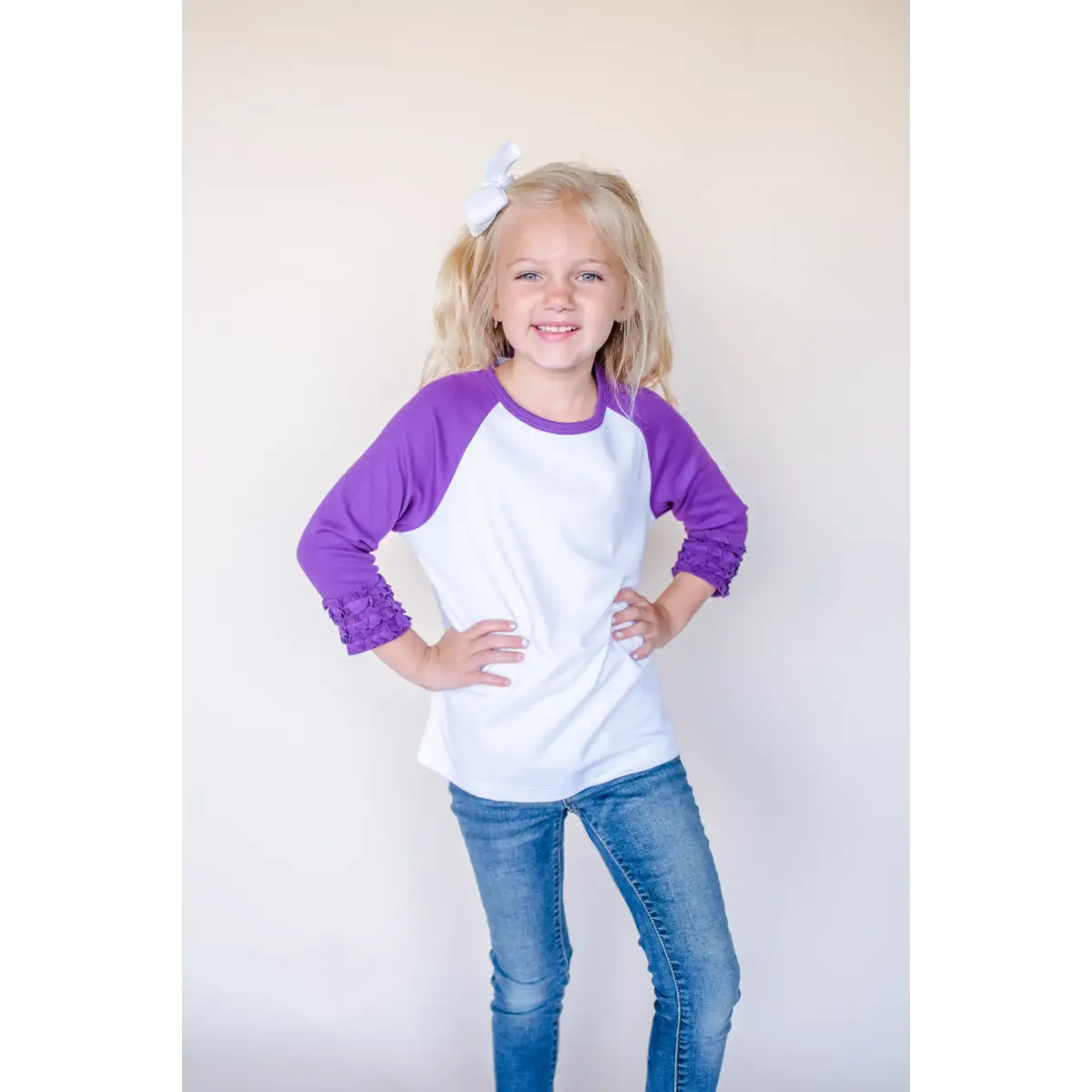 Girl’s Solid Triple Ruffle Raglans - Purple / 12M - ARB Blanks